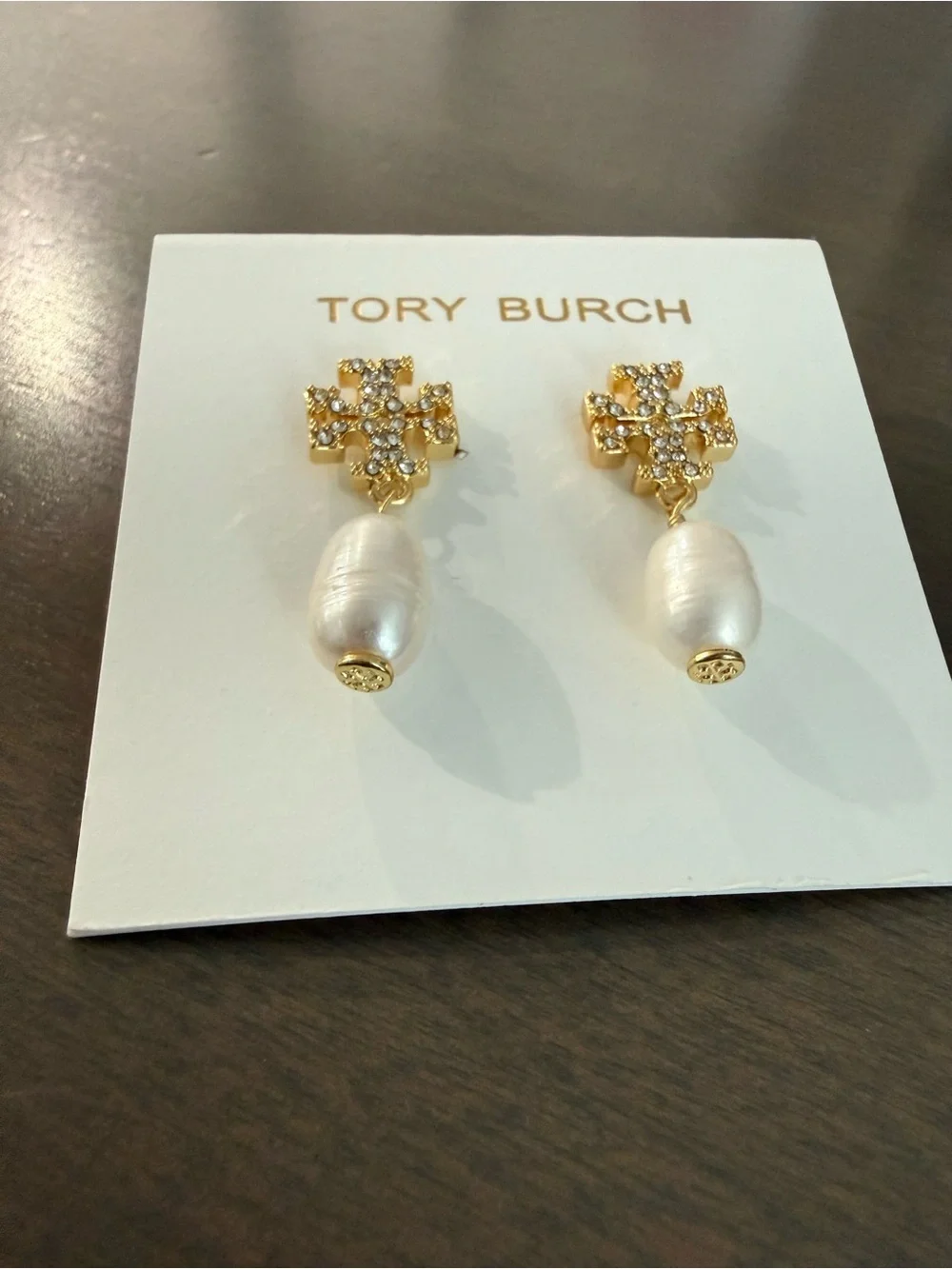 NWT Tory Burch Moondance Pearl and Pavé Drop Earrings $130 MSRP